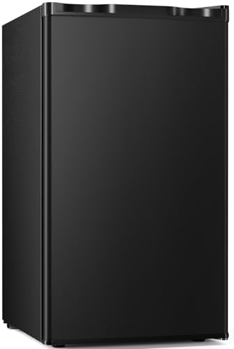 Antarctic Star Mini Compact Refrigerator with Freezer, 3.2 Cu.Ft. Single Door with Adjustable Thermostat,Removable Glass Shelves for Apartment/Dorm/Office,BLACK by AntarcticStar