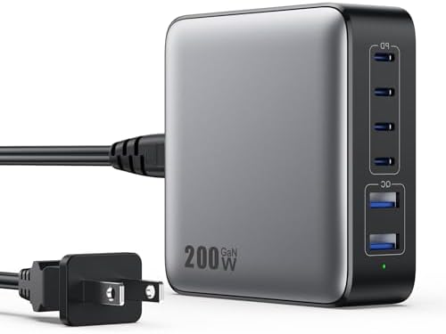 USB C Charger Block 200W[2026 Upgraded] GaN III 6 Port Fast Charging Station Hub,PD 65W USB C Laptop Charger Compatible with MacBook Pro/Air,iPad,iPhone 16/15,Galaxy S23/S24 Steam Deck Dell XPS etc by GKUTW