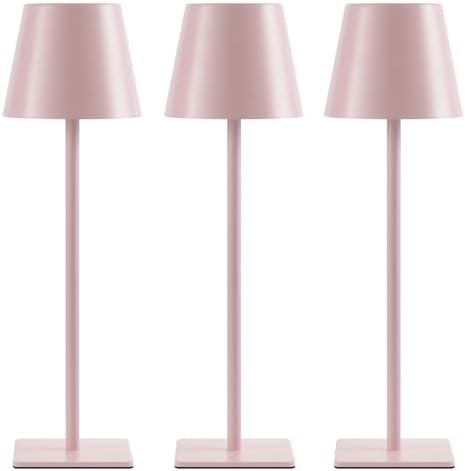 UME 3 Pack Cordless Table Lamp, Battery Operated Lamp - Portable Waterproof Rechargeable Table Lamp w/ 3 Color Temps & Stepless Dimming for Dinner, Desk, Cafe, Outdoor (Pink) by UME