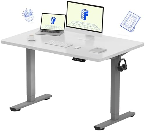 FLEXISPOT EN1 One-Piece Standing Desk, Electric Adjustable with 4 Memory Presets, 176 LBS Capacity, Stable & Quiet, Seamless Desktop for Home Office & Dual Monitors, 48"x30" White(Silver Frame) by Unknown