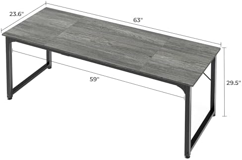 Huuger Computer Gaming Desk, 63 Inch Office Desk with Storage, Writing Work Surface for Home Office, Study, Modern Simple Style, Large Legroom, Metal Frame, Grey - Image 3
