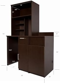 BREAKtime Fridge Space Hutch Cabinet with Microwave Space and Trash Bin, Commercial Office Breakroom Cabinet, Fully Assembled, 54" W x 24" D x 75" H, Appliances Not Included, Espresso - Image 3