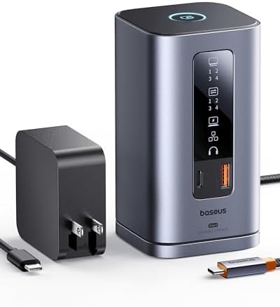 Baseus Docking Station [with 100W Charger], Spacemate Series 11-in-1 Docking Station 3 Monitors with 2 x HDMI 1 x DP 4K@60Hz, USB-A/C 10Gbps, 1Gbps Ethernet, Compatible with Windows Laptops by Baseus