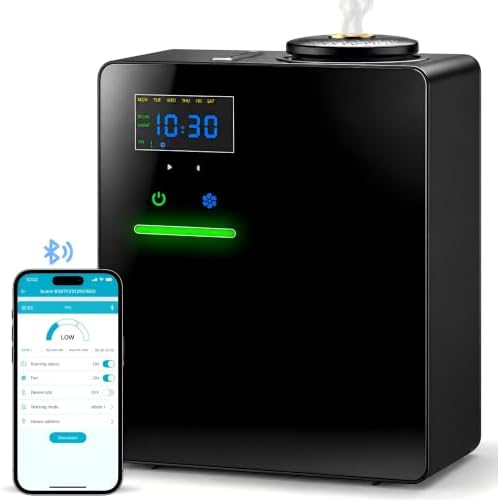 Waterless Essential Oil Diffuser 5000 Sq.Ft Coverage for Home Hotel Office, 200ml Cold Air Scent Machine for HVAC, Bluetooth App Control, Quiet No-Heat Aroma Diffuser by FSHYOS
