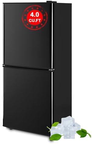 Refrigerator with Freezer 4.0 Cu.Ft Bottom Freezer 2 Door Fridge Black by KRIBBLING