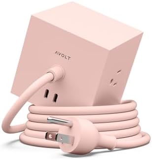 Avolt Square 1 New Pink Power Strip Cube, 5.9ft, 3 Outlets, 2 USB-C by Avolt