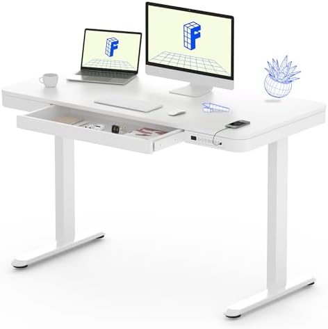 FLEXISPOT Comhar 48" Electric Standing Desk with Drawers, USB Charging Ports, Quick Assembly, Height Adjustable Sit Stand Computer Desk with Child Lock for Modern Minimalist Home Office, White by Unknown
