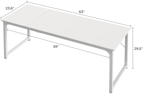 Huuger Computer Desk, 63 Inch Office Desk, Gaming Desk with Storage, Writing Desk Work Desk for Home Office, Study, Modern Simple Desk, Large Legroom, Metal Frame, White - Image 3