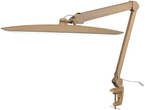Neatfi XL 2200 Lumens 24W LED Desk Lamp – Shadow-Free Task Lighting | 4-Level Dimming | Home Office & Crafts Use | 20-Inch Wide Head (Brown Wood, Non-CCT with Clamp) by Neatfi