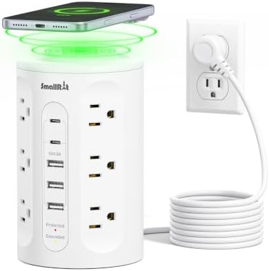 Power Strip with USB Ports,Extension Cord with Multiple Outlets (12AC+3A+2C), 6.5 FT Desk White Power Strip Tower Charging Station for Home, Office, College Dorm Essentials by SMALLRT