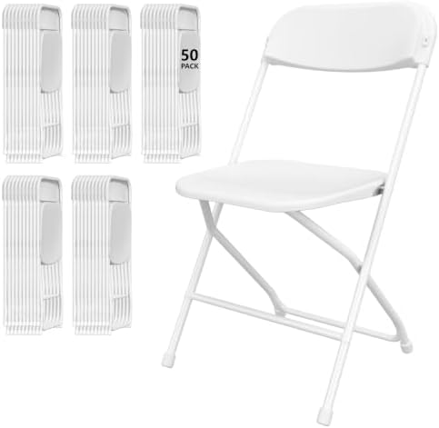 50 Pack White Folding Chairs for School Events Wedding Party Picnic by IWDOO