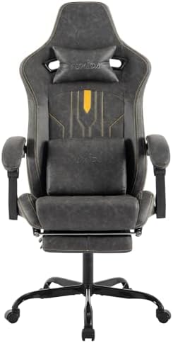 Gaming Chair with Footrest Ergonomic Computer Chair Massage Lumbar Cushion, Racing Video Game Chair Adjustable Rocker Recliner Executive Office Desk Chair Pu Leather for Adults, Grey by SUKIDA