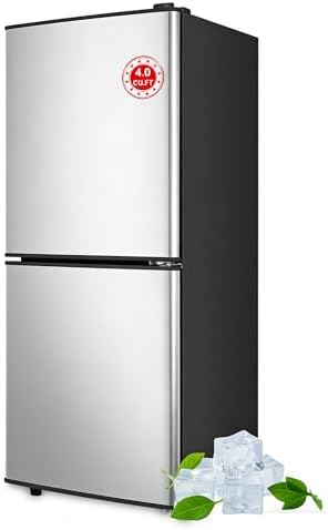 Refrigerator with Freezer 4.0 Cu.Ft Bottom Freezer 2 Door Fridge Silver by KRIBBLING