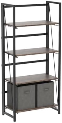 4NM No Assembly Folding Bookshelf Storage Shelves 4 Tier Vintage Bookcase Standing Racks for Bedroom Living Room Home Office - Image 5
