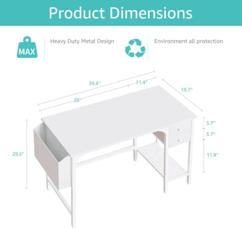 Lufeiya White Small Desk with Drawers - 40 Inch Computer Desk for Small Space Home Office, Modern Simple Study Writing Table PC Desks - Image 3