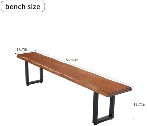 Stylish Brown Wooden Long Bench with Sturdy Metal Legs – Versatile Seating for Office, Restaurant, Living Room, and Meeting Room(Brown Bench, 55.12in) - Image 3