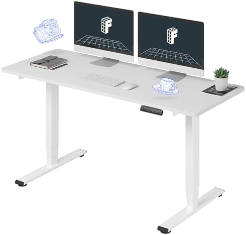 FLEXISPOT E6 3-Stage Dual Motor 60 x 24 Electric Standing Desk Sit Stand Up Desk, Holds 220 lbs, Adjustable Height w/Memory Presets, One-Piece White Desktop & White Frame, Ships in 2 Boxes by Unknown