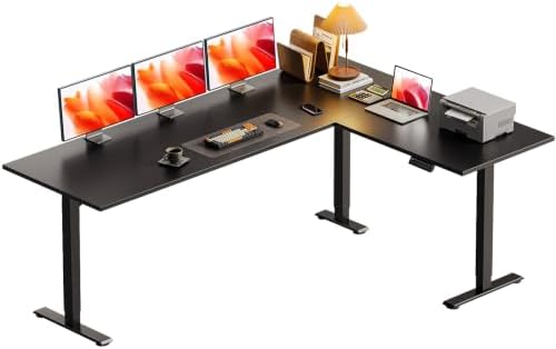 Casaottima 71 Inch L Shaped Electric Standing Desk, Home Office, Black by Casaottima