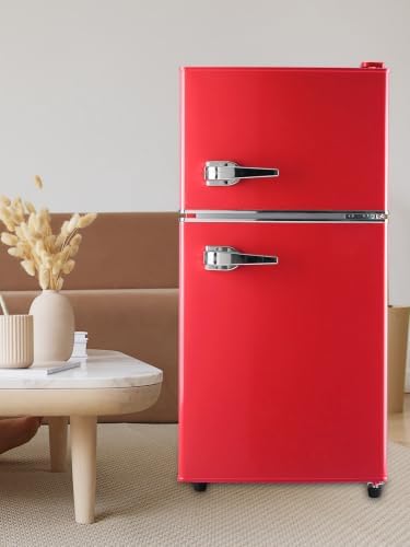 KRIB BLING 3.5 Cu.Ft Refrigerator with Freezer Double Door 7 Level Adjustable Thermostat for Dorm, Bar, Office,Kitchen, Apartment Red - Image 3