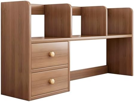 Desk Hutch, Wood Desktop Shelf Organizer with Cubby & Drawer for College Dorm Room, Office Desk Top Bookshelf for Storage by YKLYTBD