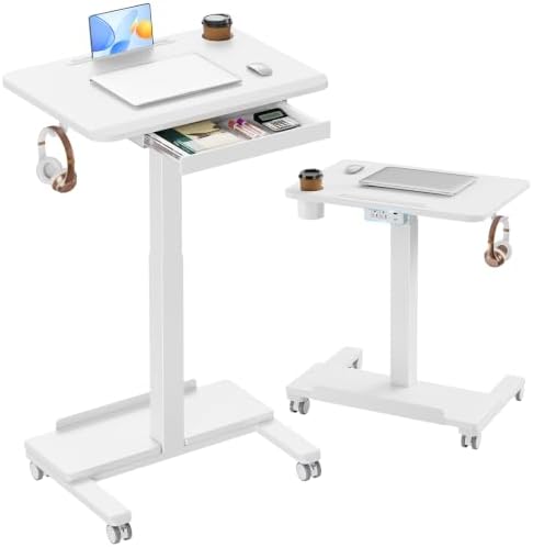 HUANUO 28" Mobile Standing Desk with Drawer and Charging Station by HUANUO
