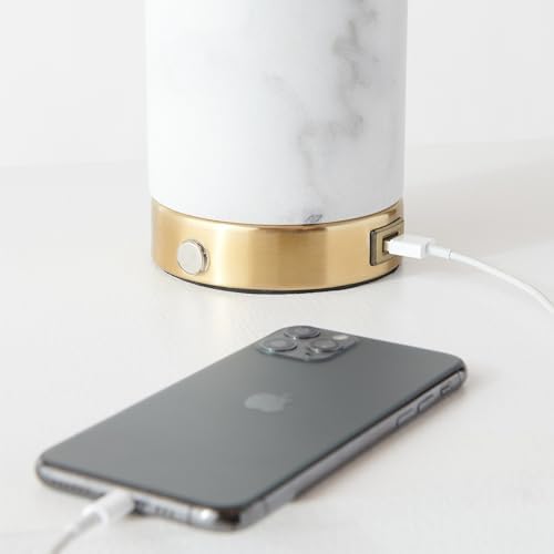 Brightech Aspen LED Table Lamp - USB Port Bedside Reading & Desk Lamp with Ambient Lighting - Marble Finish Globe Shade - Image 3