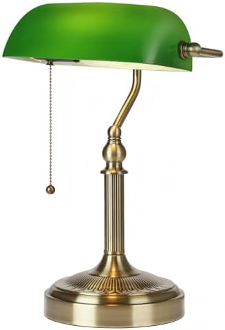 Green Glass Bankers Desk Lamp with Pull Chain Switch Plug in by Newrays