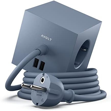 Avolt Square 1 Power Cube | Iconic Scandinavian Design Power Strip with USB Ports | 3 Type B Outlets, Fast Charging | Magnetic Base, 5.9ft Cord | Red Dot Award-Winner (Blue, USB A - 5.9ft) by Avolt