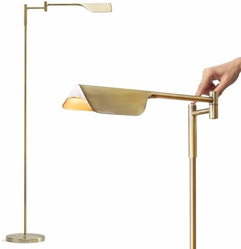 Brightech Leaf Pharmacy LED Reading Lamp, Dimmable Floor Lamp with Easy Rotation over Chair or Desk for Living Rooms & Offices, Adjustable Standing Tall Lamp, For Sewing & Crafts, Antique Brass (Gold) by Brightech