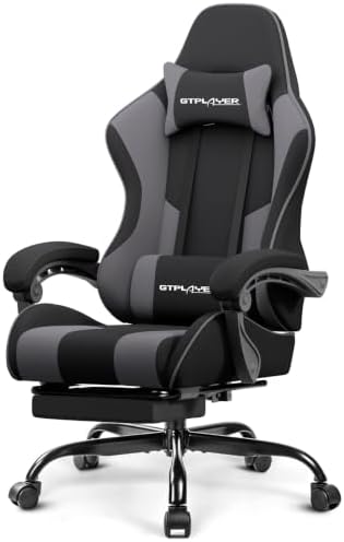 GTPLAYER Gaming Chair, Computer Chair with Footrest and Lumbar Support, Height Adjustable Game Chair with 360°-Swivel Seat and Headrest and for Office or Gaming (Darkgray, Fabric) by GTPLAYER