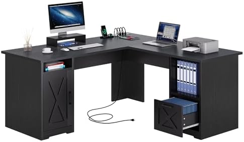 YITAHOME L Shaped Desk with Power Outlets by YITAHOME