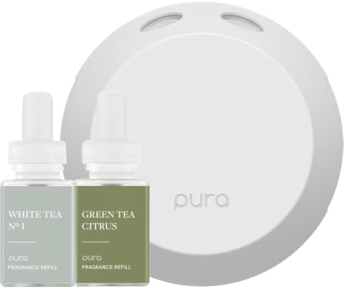 Pura - Smart Home Fragrance Device Starter Set - Pura 4 - Scent Diffuser for Home - Includes Fragrance Aroma Diffuser - Square Box, White Tea No. 1 and Green Tea Citrus Scent Refills by Pura