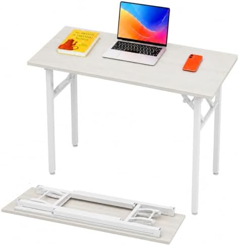 Folding Table Computer Desk - 43.3" No Assembly Folding Desk Design and Foldable Office Desk, Small Desk for Bedroom, Compact Storage Portable Use for Dorm and RV Small Space, White Ash by HMFOR