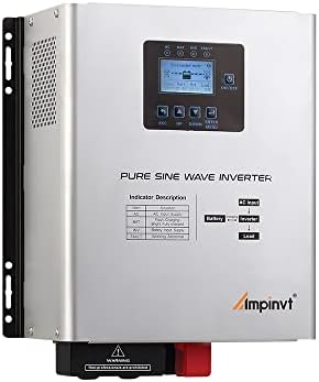 Ampinvt 1200W Pure Sine Wave Inverter with AC Charger, DC 12V to AC 120V Output,UPS Backup Power Low Frequency Inverter for Lithium, Sealed,AGM, Gel,and Flooded Batteries by AMPINVT