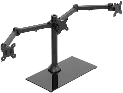 VIVO Black Triple Monitor Mount Freestanding Desk Stand with Glass Base, Heavy Duty Fully Adjustable Stand for 3 Screens up to 24 inches STAND-V003FG by VIVO
