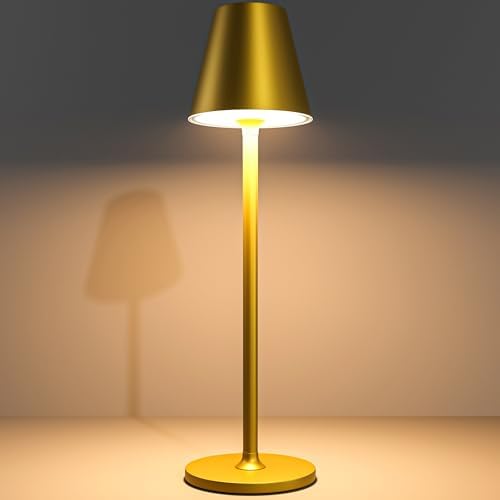 Timjorman 1-Pack Cordless Table Lamps - 5000mAh Rechargeable Battery Operated Desk Lamp, 3-Level Dimmable LED Night Light for Bedroom, Dining, Restaurant - Metal Design (Bronze 1-Pack) by Timjorman