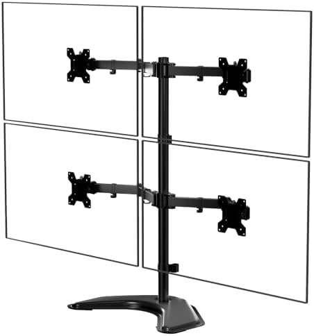 WALI 4 Monitor Stand for 13-27 inch Computer Screens up to 17.6lbs,Adjustable Quad Monitor Mount, Free Standing 4 Monitor Mount Full Motion with Tilt, Rotation, VESA Mount 75/100mm (MF004), Black by WALI
