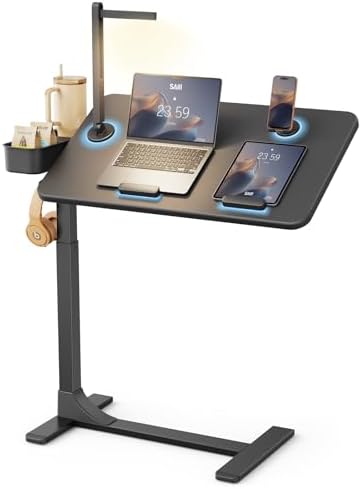 SAIJI Magnetic Height and 360° Angle Adjustable Overbed Bedside Table Tray by SAIJI