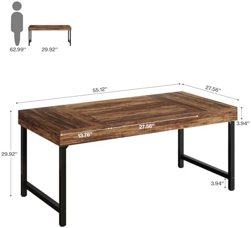 Tribesigns 55" Industrial Executive Desk for Home Office, Rustic Simple Computer Laptop Desk with Strong Metal Legs, Study Writing Table Business Workstation, Small Conference Table, Walnut - Image 2