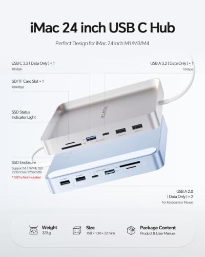 USB C HUB for iMac 24 inch M1/M3/M4 with M.2 NVMe 4TB SSD Enclosure - Image 2