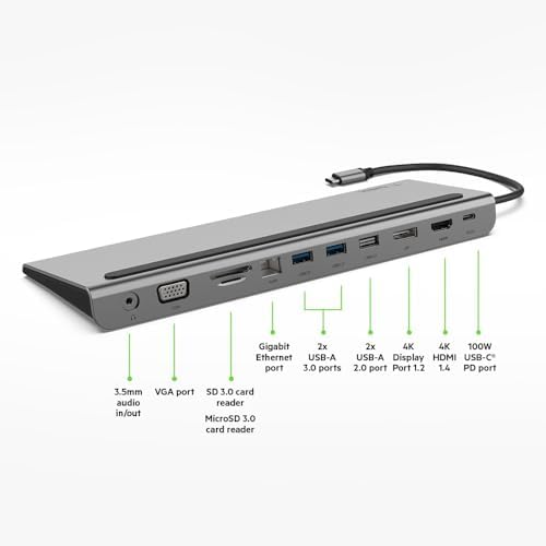 Belkin USB C Hub, 11-in-1 Multi-Port Laptop Dock with 4K HDMI, DP, VGA, USB C Docking Station with 100W Power Delivery, USB A, Gigabit Ethernet, SD, MicroSD, 3.5mm Port For MacBook Pro, Air and More - Image 4