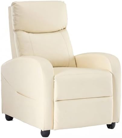 Sweetcrispy Recliner Chair Fabric Recliner Sofa No Massage, Home Theater Seating with Lumbar Support, Adjustable Push Back Overstuffed High-Density Sponge Reclining for Living Room, Beige by Sweetcrispy
