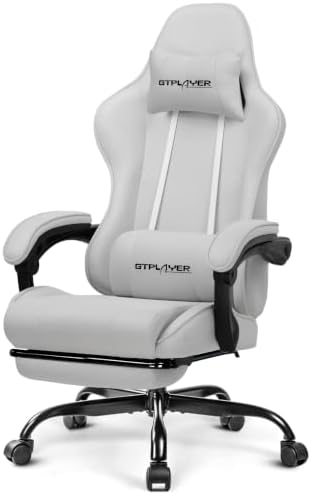 GTPLAYER Gaming Chair, Computer Chair with Footrest and Lumbar Support, Height Adjustable Game Chair with 360°-Swivel Seat and Headrest and for Office or Gaming (All Light Gray-Fabric) by GTPLAYER
