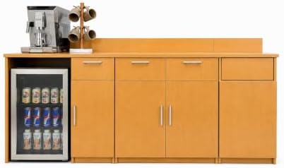 BREAKtime Breakroom Cabinet with Mini Fridge Space, 2-Door Storage & Trash Bin, Fully Assembled, 90" W x 24" D x 36" H, Trash Bin Included, Appliances Not Included, Beech by BREAKtime