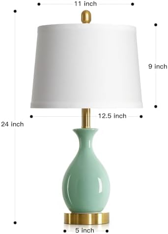 24″ Sage Green Ceramic Table Lamps Set of 2, Modern Classic Bedside Lamps for Bedroom Nightstand, Small Table Lamp for Living Room Side Table (2 LED Bulbs Included) - Image 7