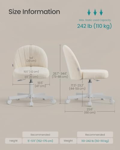 SONGMICS Office Chair, Swivel Makeup Vanity Desk Chair - Image 2