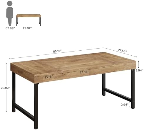 Tribesigns 55" Industrial Executive Desk for Home Office, Rustic Simple Computer Laptop Desk with Strong Metal Legs, Study Writing Table Business Workstation, Small Conference Table - Image 2