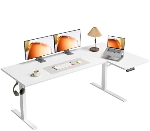 OffiGo 63 Inch Reversible L Shaped Electric Standing Desk, White by OfficeGo-ForHomeOfficeWork