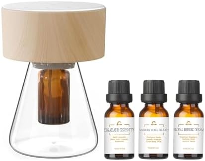 LOXIM Twilight Aromatherapy Diffuser with Sweet Dreamscape Essential Oil Blends, Atomizing Technology Diffuser with Essential Oil Set, Optional LED Light, No Water, Quiet, Battery Operated -Woodgrain by LOXIM