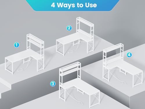 SEDETA White Corner Desk, Reversible 45.3” Small Computer Desk with Power Outlet and LED Lights, Corner Computer Desk with Hutch, Storage Shelves and Hooks for Small Space - Image 7